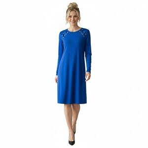 Michael Kors Royal Blue Eyelet Criss Cross Shoulder Long Sleeve Dress Size Small